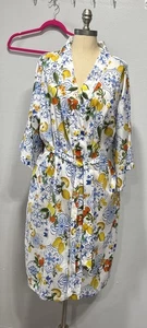 Johnny Was Citrus Sleep Kimono Robe Size M Oranges Floral Cotton Vacation Resort - Picture 1 of 10