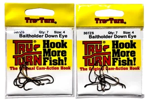 2 PACKS Tru Turn Size 4 Down Eye Baitholder Hook Bronze 7 Count Package 307ZS - Picture 1 of 19
