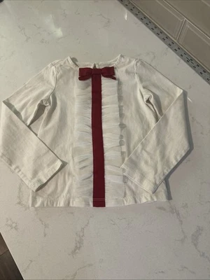 Janie and Jack off white long sleeve top w/ red bow white tulle ruffle size 5 - Image 1 of 4