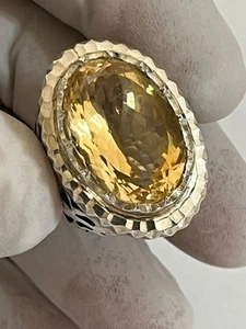 Heavy Elegance Men Silver 925 Ring Big Genuine Citrine Stone سترين طبيعي ليزري - Picture 1 of 22