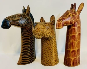 Vintage handgeschnitzte afrikanische Massivholz Tierköpfe Afrika Safari - Bild 1 von 10