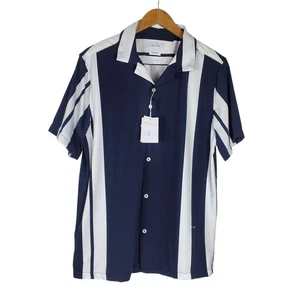 NUEVA Camisa Porter & Ash Cinética Elastizada con Botones Para Hombres L Azul Blanco Manga Corta  - Imagen 1 de 14