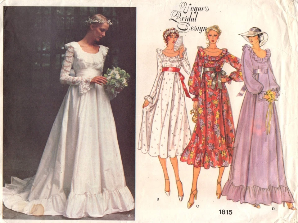BRIDAL GOWN, Formal Dresses Ms. Sz. 10 VOGUE 1815 Sewing Pattern UNCUT '70-'80s - Image 1 of 4