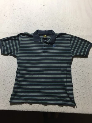 VTG Drunknmunky Polo Shirt Mens L Large Black Blue Yellow Striped Short Sleeve - Image 1 of 4