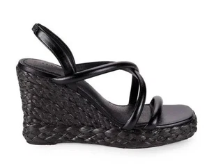 Sanctuary Women's Wilder Leather Espadrille Wedge Sandal Black 11 NEW IN BOX - Picture 1 of 6