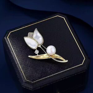 Fashion Tulip Pearl Brooches Pin For Women Clothing Coat Jewelry Party Accessry