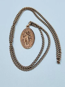 Vintage Heiliger Christophorus Medaille Schützen Sie uns Medaille religiös heilig katholisch Halskette - Bild 1 von 7