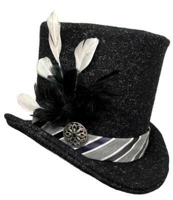 Sombrero Alto Lana Negro Gris Blanco Plata Steampunk Dapper Boda Topper Foto 1 de 4