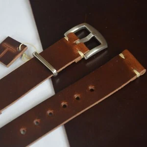 Handmade in England - Horween Dark Brown Leather Watch Strap 18/20/22/24mm - Picture 1 of 10