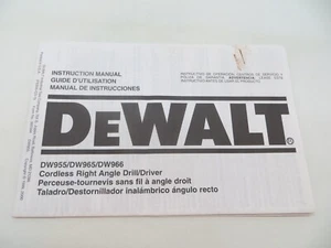 DeWALT Tool Instruction Manual Cordless Right Angle Drill/Driver DW955/DW965/966 - Picture 1 of 3