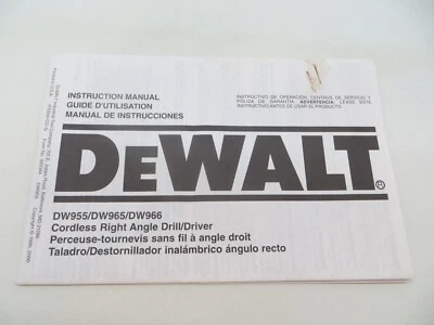 DeWALT Tool Instruction Manual Cordless Right Angle Drill/Driver DW955/DW965/966 - Image 1 of 3