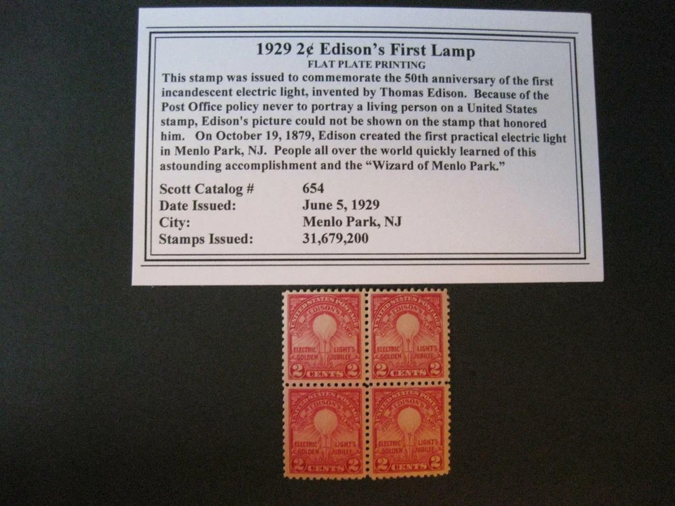 US Sc# 654  2¢ Edison Choice Block 4  MNH - Exceptional Color -  Never Hinged - Image 1 of 1