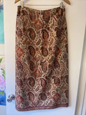 Falda midi Sundance multicolor cachemira floral seda cintura talla 10 forrada Foto 1 de 4