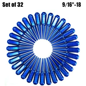 32 Blue Spike Lug Nuts 9/16-18 fit Ram 2500 Cummins AM General Hummer H1 8BL5 - Picture 1 of 10