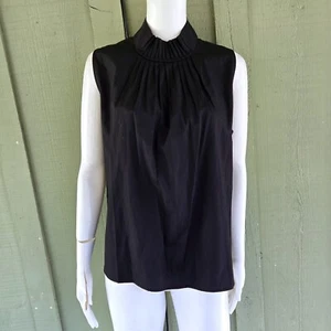 NWT BANANA REPUBLIC Black Cotton Pleated Neckline Top M - Picture 1 of 4
