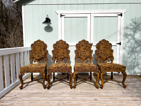4 Maitland Smith Upholstered Dining Side Chairs w/ Cabriole & Barley Twist Legs Cover