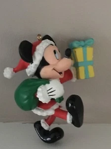 Vintage Disney Mickey Mouse Santa Claus Christmas Tree Ornament w Present NICE! - Picture 1 of 2
