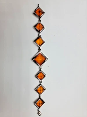 Pulseira vintage artesanal esterlina 925 mel âmbar báltico geométrica quadrada 6,5" - Imagem 1 de 4