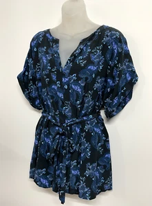 David Lawrence Top Blouse Shirt Tunic Size 16 XL Short Sleeve Viscose Tie Belt - Picture 1 of 9