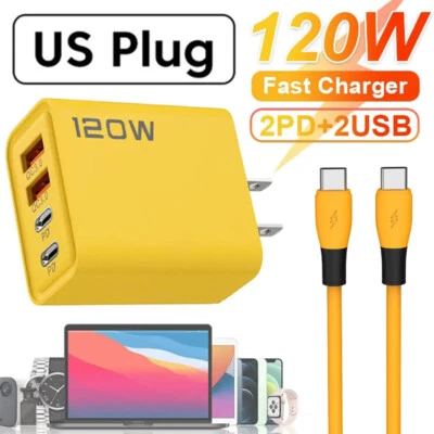 120W 4-Port USB C Fast Wall Charger Block For Samsung S24 S23 S22 S21 S20 Ultra - Image 1 of 4