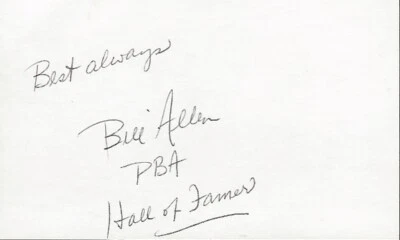 Tarjeta índice firmada por Bill Allen de 3x5 pulgadas - Salón de la Fama de los Bolos de la PBA * Murió 1992 Foto 1 de 2