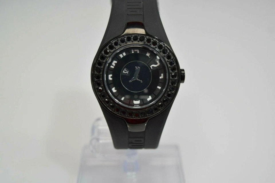Puma Women's Black Rubber SS Black Crystals PU101122005 $125 Watch - Image 1 of 4