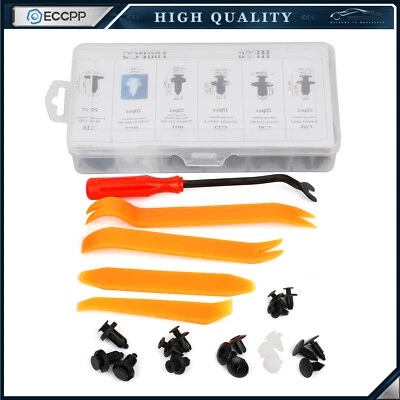 100 Piezas Remaches Moldura Parachoques Puerta Coche Moldura Tipo Empuje Clips con Herramienta Removedora Foto 1 de 4