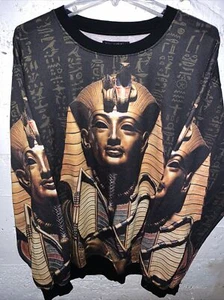 Felpa Egiziana Pharaah King Tut Stampa All Over XL Vintage Evoluzione Blu - Foto 1 di 8