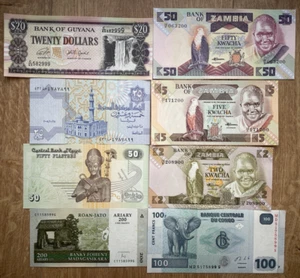 IBERMONEDA| 8 billetes del mundo diferentes. Zambia, Madagascar, Egipto... - Picture 1 of 2