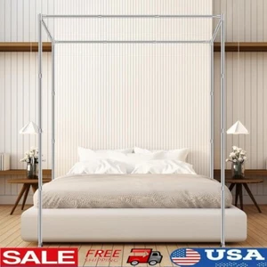 Stainless Steel Canopy Bed Frame Queen Size Sturdy Metal Frame Bedroom Decor New - Picture 1 of 10