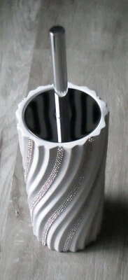 BELLA LUX CRYSTAL RHINESTONES WHITE CERAMIC SWIRL TOILET BOWL BRUSH/HOLDER GLAM - Image 1 of 4