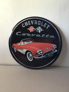 Chevrolet Corvette Flags Logo Chevy Metal Tin Sign 12" Vintage MAKE OFFER! - Picture 1 of 3
