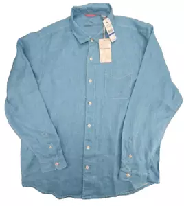 Tommy Bahama Shirt Mens 1XLB 1TGG Blue Solid LS 100% Breezer Linen Casual $118 - Picture 1 of 13