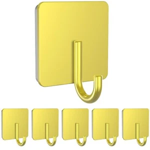 6 Pack Stainless Steel Heavy Duty Adhesive Towel Hooks for Bathrooms Kitchen ... - Picture 1 of 7