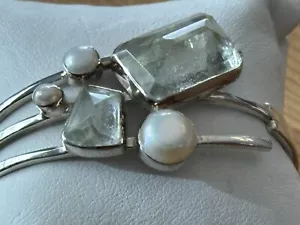 Beautiful Lilly Barrack Cuff Bracelet Herkimer Diamonds And Pearls Sterling - Picture 1 of 6