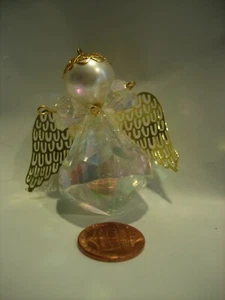 CHRISTMAS TREE ORNAMENT clear gold metal pearl angel 2 1/2" - Picture 1 of 3