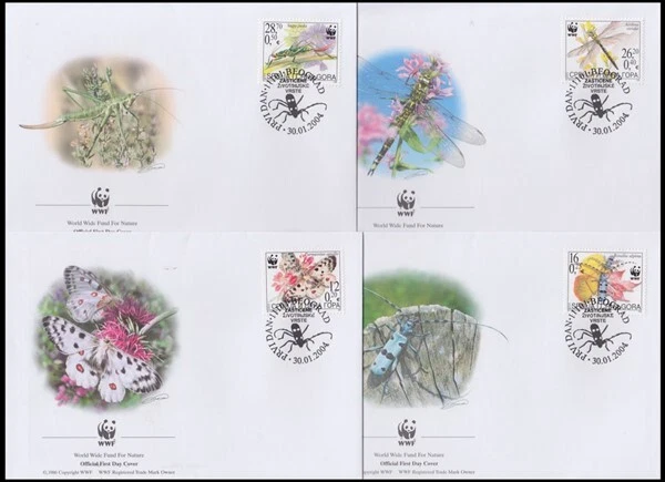 SERBIA & MONTENEGERO 2004 WWF BUTTERFLIES/INSECTS SET (x4) FDCs (ID:397/D62695) - Image 1 of 1