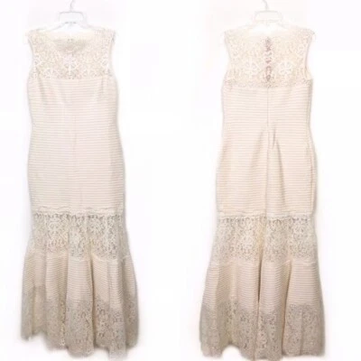 Tadashi Shoji Ivory Pintuck Jersey Boatneck Gown $428 XS Petite - Image 1 of 4
