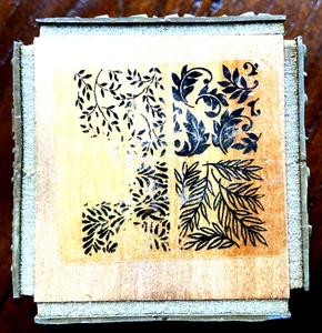 LARGE TILED FOLIATE LEAVES QUAD CUBE 4 SIDED BACKGROUND RUBBER STAMP VINTAGE - Picture 1 of 6
