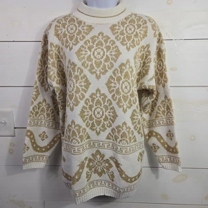 Vintage Dana Scott Christmas Sweater Womens L White Gold Embellished Fancy Party - Picture 1 of 11