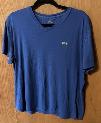 Mens Lacoste Blue V Neck Pima Cotton Short Sleeve T Shirt Sz 6 / XL  TubGB4 - Image 1 of 4