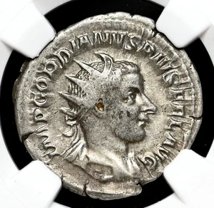 RÖMISCHES REICH. Gordian III, AD 238-244. Silber Doppeldenar, NGC Auswahl fein - Bild 1 von 4