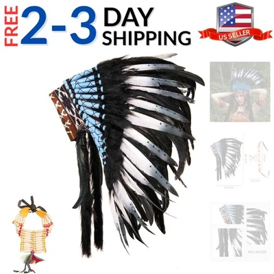 Medium Native Feather Headdress and Choker for Men and Women,Halloween,Carniv... - Image 1 of 4