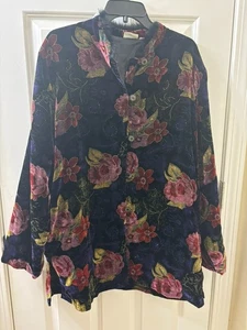 White Stag Women's PURPLE Floral Velour Tapestry Jacket Button Up Size L Y2K - Picture 1 of 9