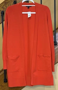 Ann Taylor Cardigan Open Front Pockets Side Slits Red Orange SZ. XS NWT - Picture 1 of 12