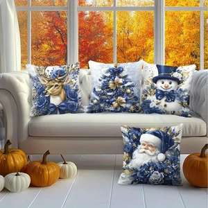 Vier schöne Santa Weihnachten Rentier Schneemann Kissenbezüge.  18" x 18" - Bild 1 von 6