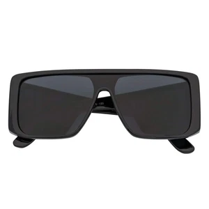 WINDOW - Large Shield Side Cover Square Sunglasses Black Dark Smoke Lens - Picture 1 of 8
