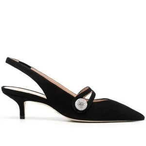NIB Stuart Weitzman Women's Dede Suede Slingback Pumps Heels in Black - Picture 1 of 9