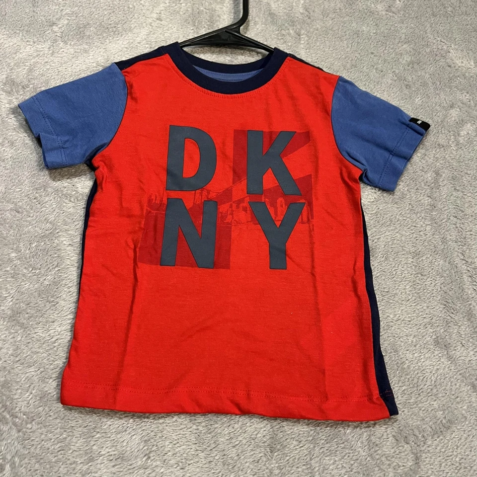 DKNY Shirt Toddler Boys 2T Red Blue Colorblock Graphic Logo Cotton Tee Crewneck - Image 1 of 4