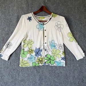 Sigrid Olsen Petite Floral Embroidered Knit Cardigan Sweater - Picture 1 of 11